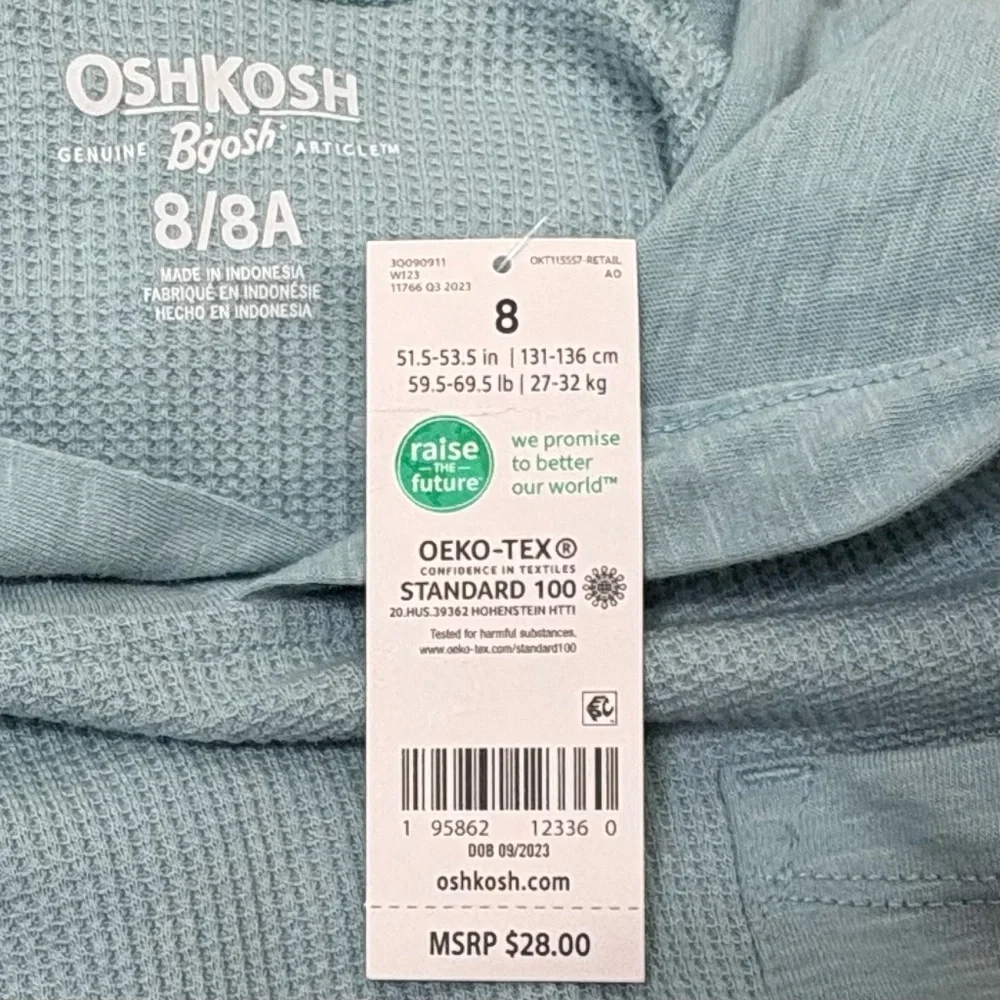 Oshkosh B'Gosh Kid’s Thermal Hoodie Long Sleeve Shirt Size 8 NWT